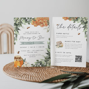 Orange Blossom Honey Bee All in One Baby Shower Invitation