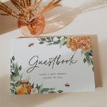 Orange Blossom Honey Bee Event Guest Book<br><div class="desc">Invite baby shower, bridal shower, birthday or gender reveal guests to share their wishes and wisdom with this sweet nature inspired guest book. Design features green watercolor botanical foliage, honeycomb, white flowers, a jar of honey and buzzing bees, with "guestbook" in the centre in handwritten script lettering. Personalise the cover...</div>