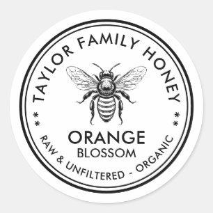 Orange Blossom honey label with honey bee