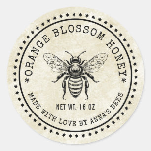 Orange blossom honey label with vintage style bee