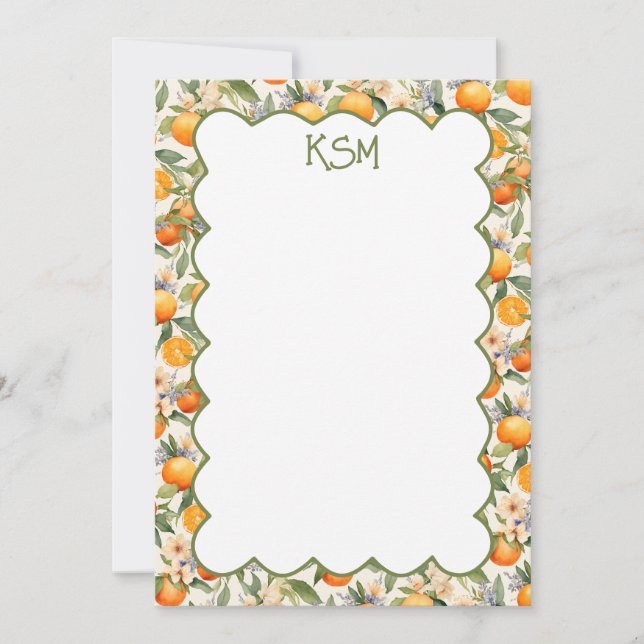 Orange Blossom Monogram Note Cards (Front)