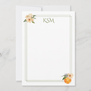 Orange Blossom Monogram Stationery Invitation