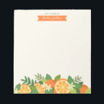 Orange Blossom Personalised Notepad<br><div class="desc">A cheerful oranges and flower blossoms illustration.The design can be personalised with your own message or name.The illustration includes hand-drawn images of oranges,  slices,  flower blossoms and leaves in bright colours including orange,  yellow,  green and cream.</div>