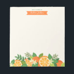 Orange Blossom Personalised Notepad<br><div class="desc">A cheerful oranges and flower blossoms illustration.The design can be personalised with your own message or name.The illustration includes hand-drawn images of oranges,  slices,  flower blossoms and leaves in bright colours including orange,  yellow,  green and cream.</div>