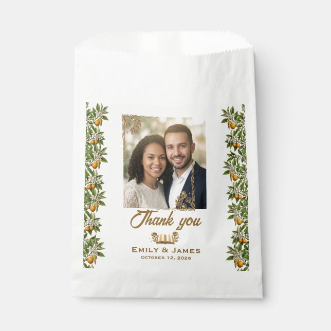 Orange Blossom Photo Wedding Favour Bag (Front)
