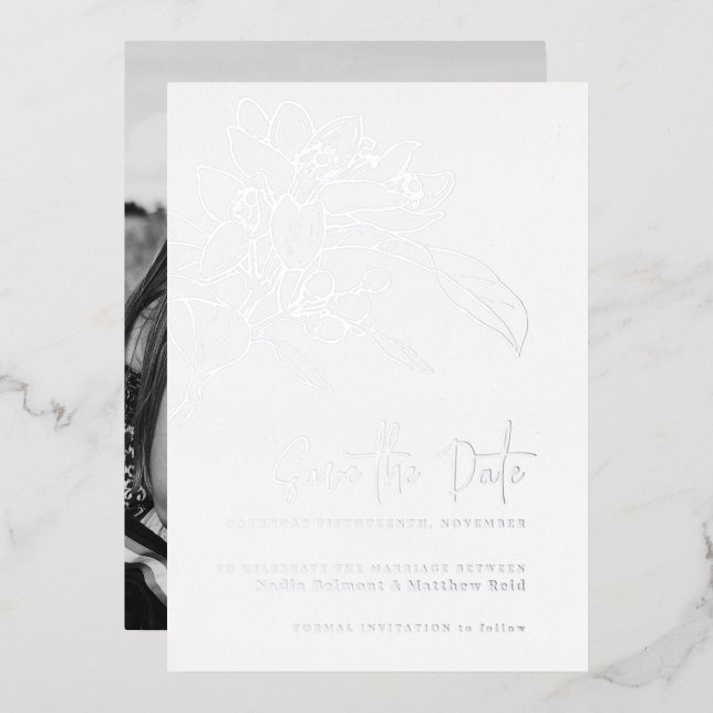 Orange blossom photo wedding save the date (Front/Back)