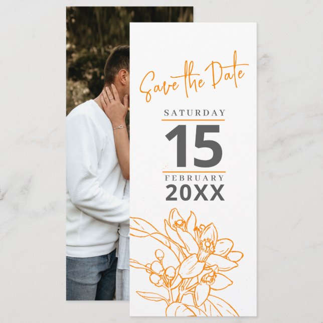 Orange blossom photo wedding save the date (Front/Back)