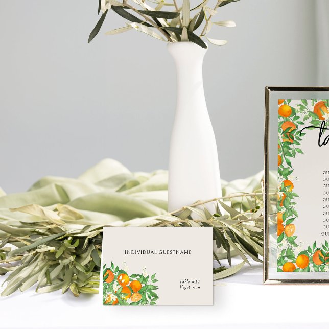 Orange Blossom Printed Guest Name Place Card (Name Place Cards from the Orange Blossom Wedding Collection by Darling & May)