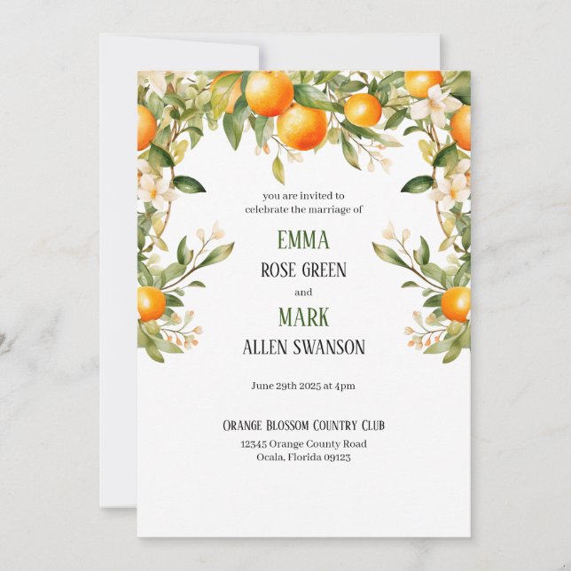 Orange Blossom Swag Wedding Invitation (Front)