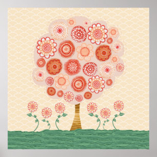 Orange Blossom Tree Mixed Media Poster Print Art