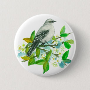 Orange Blossom Watercolor Bird Sping Flower 6 Cm Round Badge