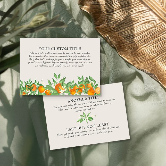 Orange Blossom Wedding DIY Custom Enclosure Card (Custom blank enclosure cards from the Orange Blossom Wedding Collection by Darling & May)