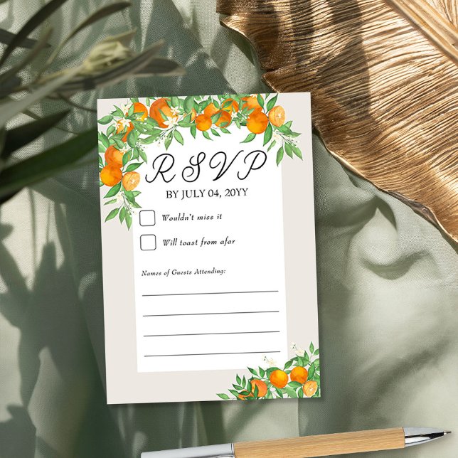Orange Blossom Wedding Neutral Framed RSVP Card (RSVP Cards from the Orange Blossom Wedding Collection by Darling & May)