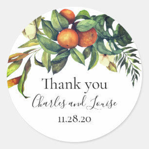 Orange Blossom Wedding Thank You Favour Classic Ro Round Sticker