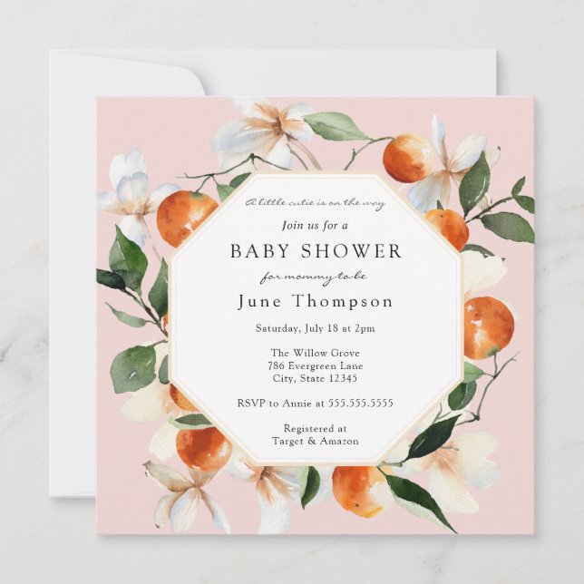 Orange Blossoms and Clementines Baby Shower Invitation (Front)
