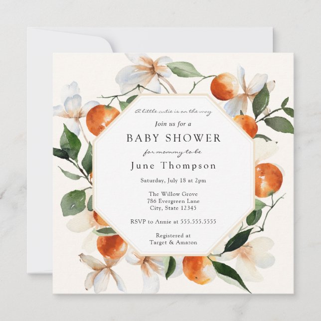 Orange Blossoms and Clementines Baby Shower Invitation (Front)