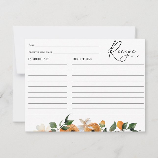 Orange Blossoms Bridal Shower Recipe Card (Front)