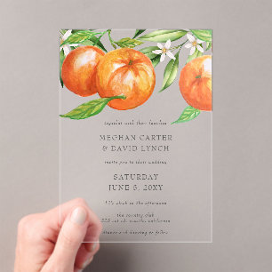 Orange Blossoms Citrus Botanical Wedding  Acrylic Invitations