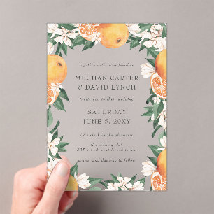 Orange Blossoms Citrus Botanical Wedding  Acrylic Invitations