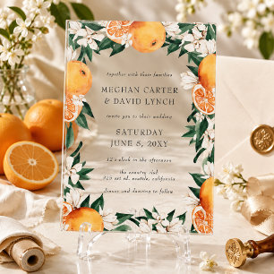 Orange Blossoms Citrus Botanical Wedding Acrylic Invitations