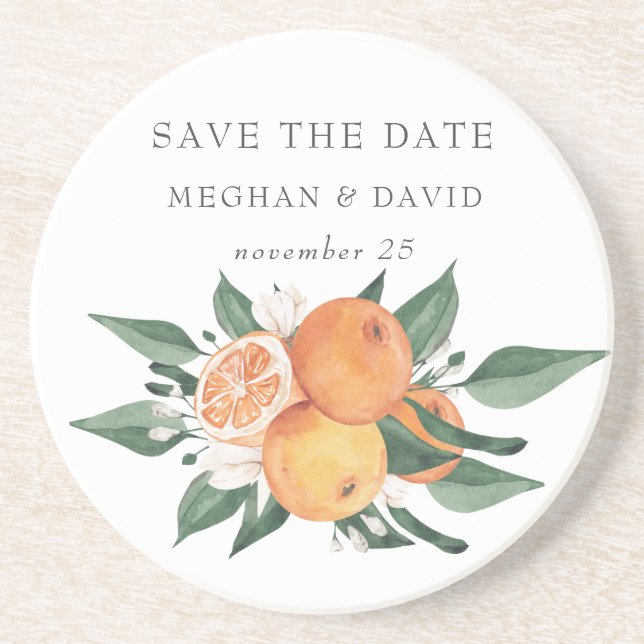 Orange Blossoms Citrus Botanical Wedding   Coaster (Front)