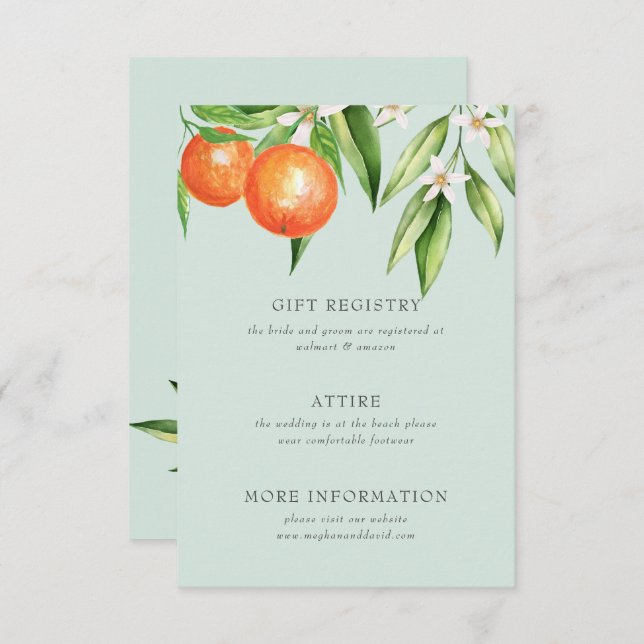 Orange Blossoms Citrus Botanical Wedding  Enclosure Card (Front/Back)