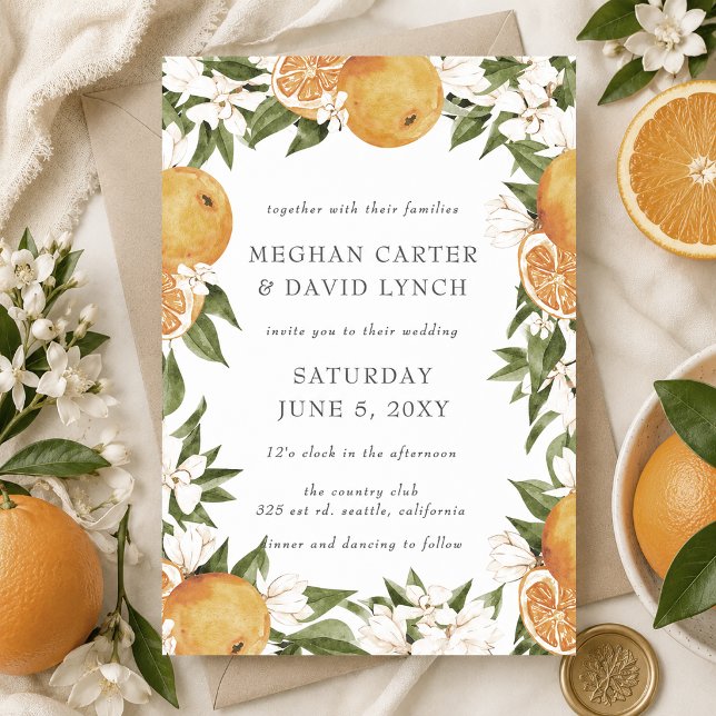 Orange Blossoms Citrus Botanical Wedding  Invitation (Orange Blossoms Citrus Botanical Wedding Invitation)