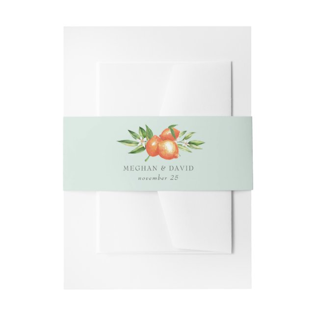 Orange Blossoms Citrus Botanical Wedding Invitation Belly Band (Front Example)