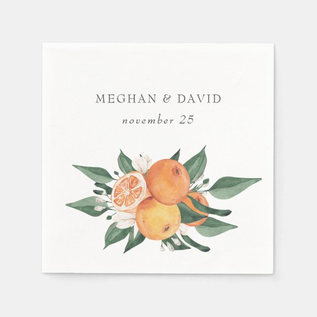 Orange Blossoms Citrus Botanical Wedding Napkin (Front)