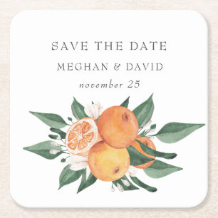 Orange Blossoms Citrus Botanical Wedding  Square Paper Coaster