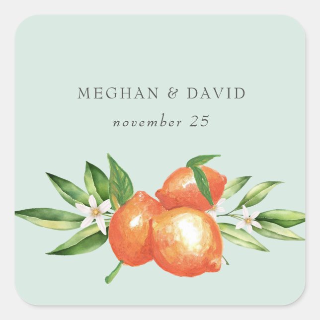 Orange Blossoms Citrus Botanical Wedding  Square Sticker (Front)