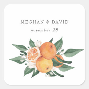 Orange Blossoms Citrus Botanical Wedding  Square Sticker