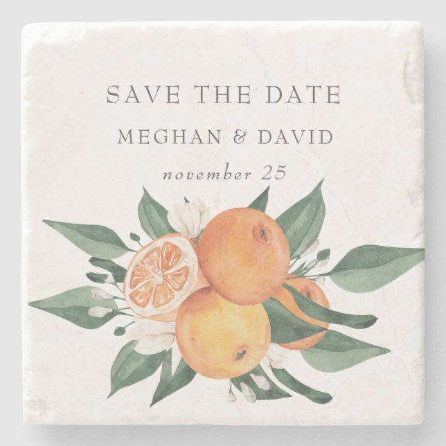 Orange Blossoms Citrus Botanical Wedding   Stone Coaster (Front)