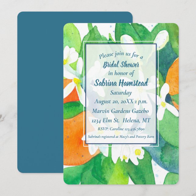 Orange Blossoms Citrus Fruit Bridal Shower Invitation (Front/Back)