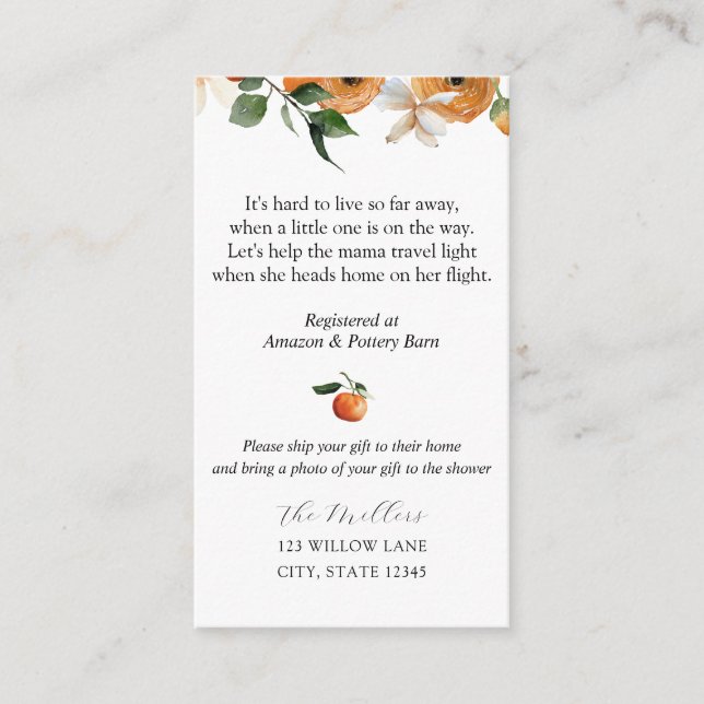 Orange Blossoms Long Distance  Enclosure Card (Front)