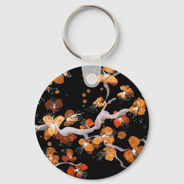 Orange Blossoms on Black Key Ring (Front)