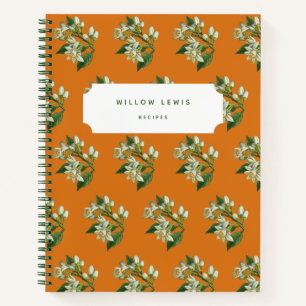 Orange Blossoms Pattern Recipe Cookbook Notebook