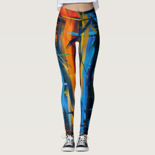 Orange Blue Abstract Painting Leggings