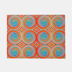 Orange Blue Abstract Swirl Pattern Doormat