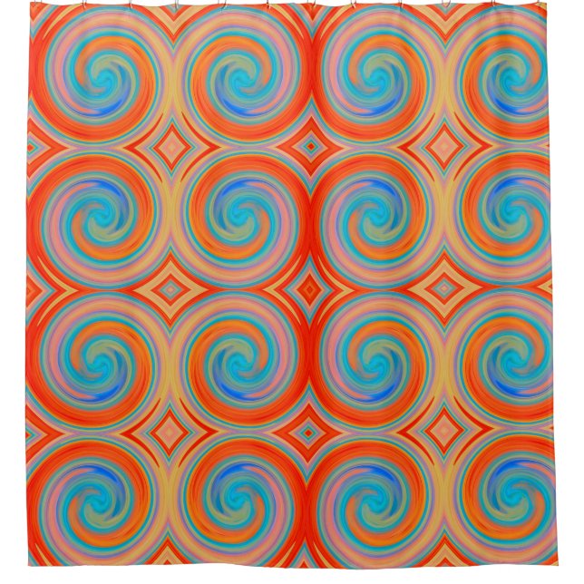 Orange Blue Abstract Swirl Pattern Shower Curtain (Front)