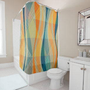 Orange Blue And Beige Abstract Stripes Shower Curtain
