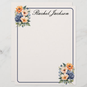 Orange Blue and Cream Floral Custom Letterhead