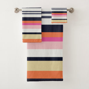 Orange, Blue and Pink Stripes Bath Towel Set