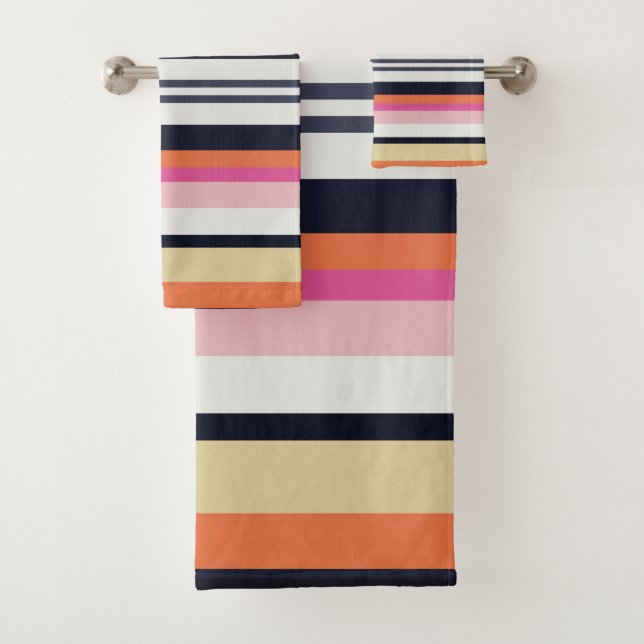 Orange, Blue and Pink Stripes Bath Towel Set (Insitu)