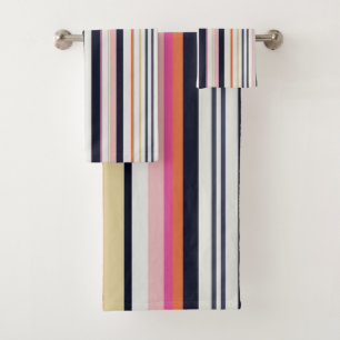 Orange, Blue and Pink Stripes Bath Towel Set