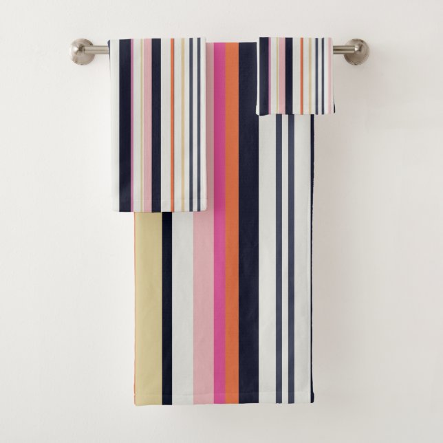 Orange, Blue and Pink Stripes Bath Towel Set (Insitu)