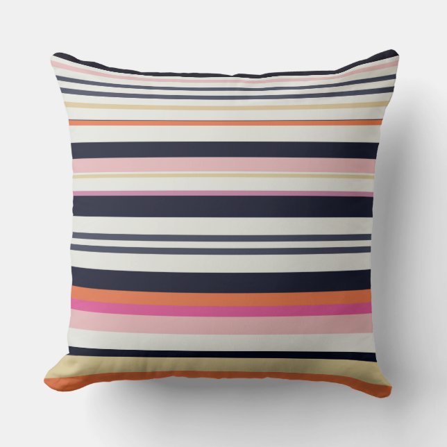 Orange, Blue and Pink Stripes Cushion (Front)