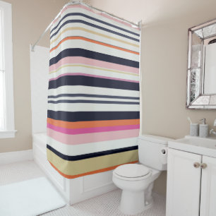 Orange, Blue and Pink Stripes Shower Curtain
