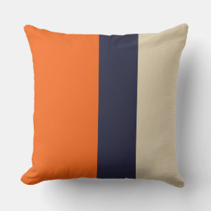 Orange Blue and Taupe Stripes Cushion