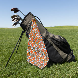 Orange, blue and white geometric mandala golf towel